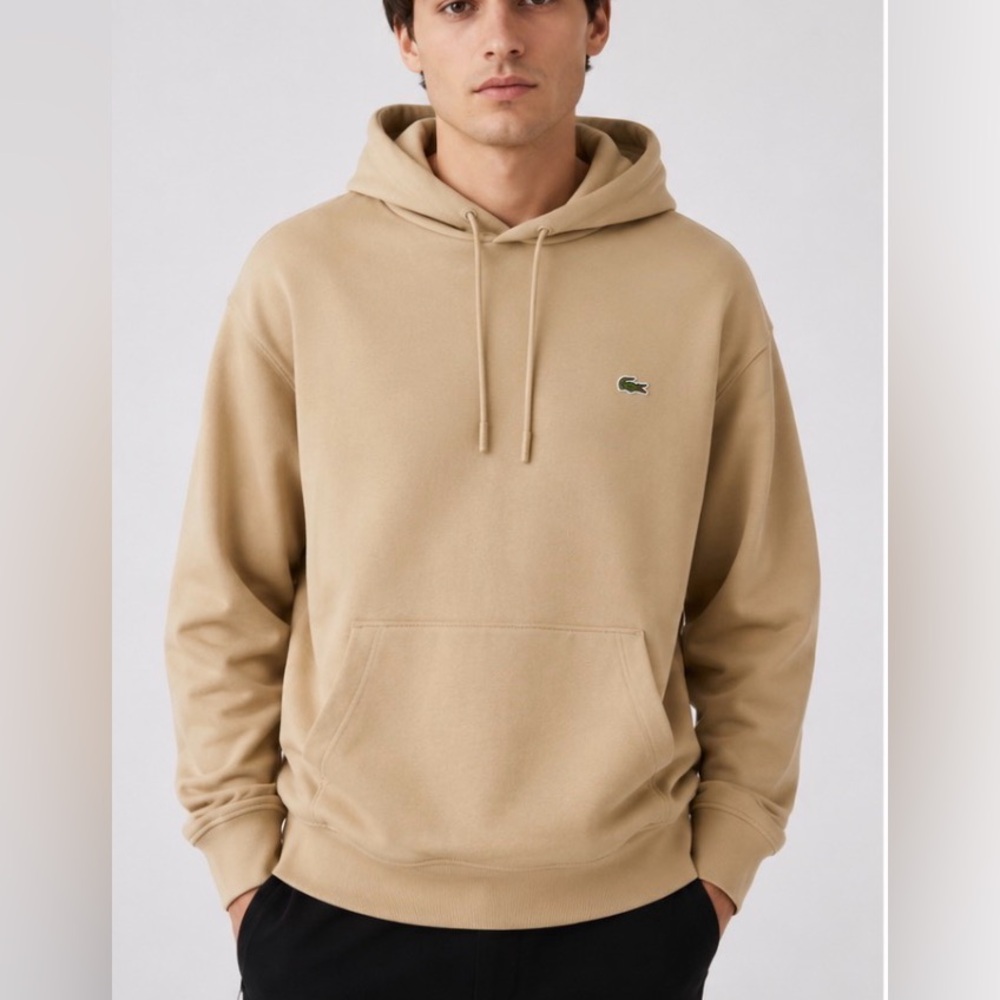 Lacoste Classic Fit Hoodie XXL Beige Tan Crocodile Logo NWT